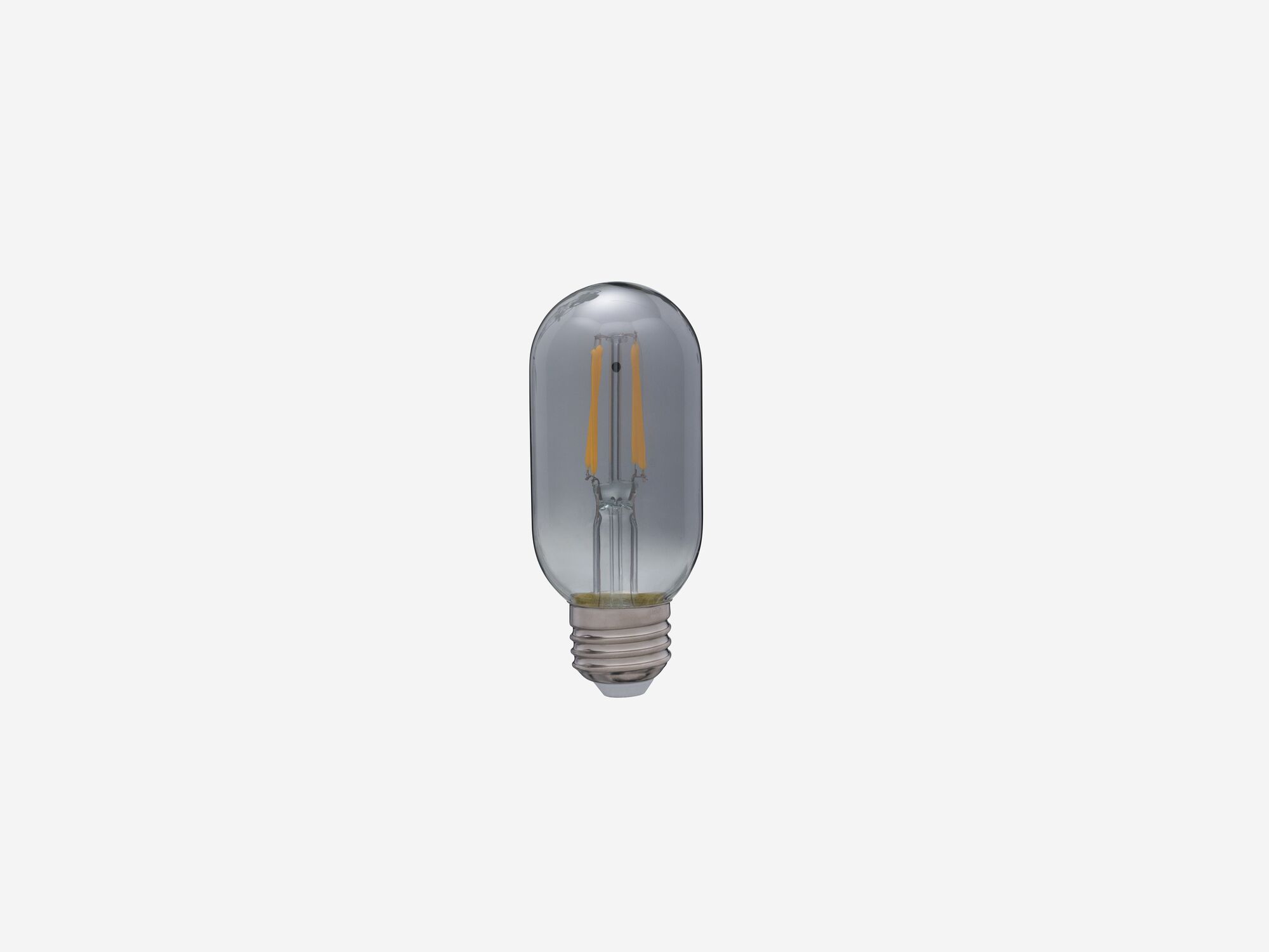 Front view of extra small smoked grey lightbulb